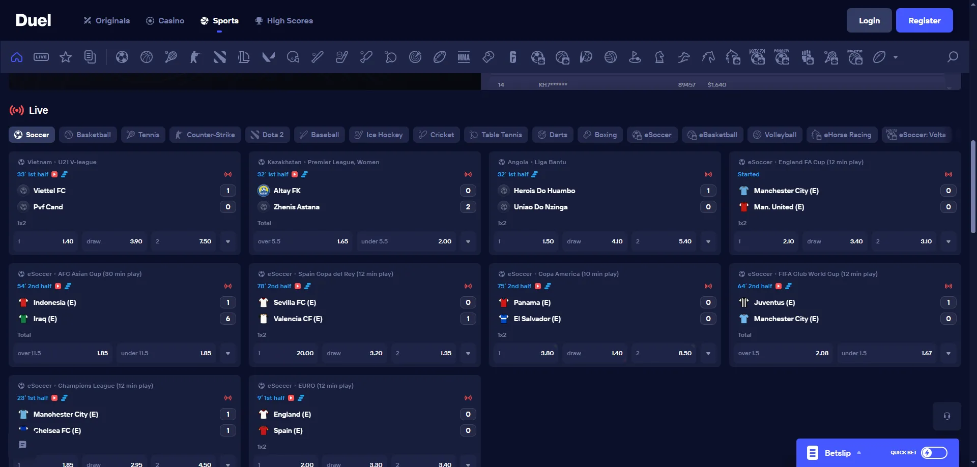Apuestas deportivas en Duel Casino &mdash; sportsbook con mercados en vivo
