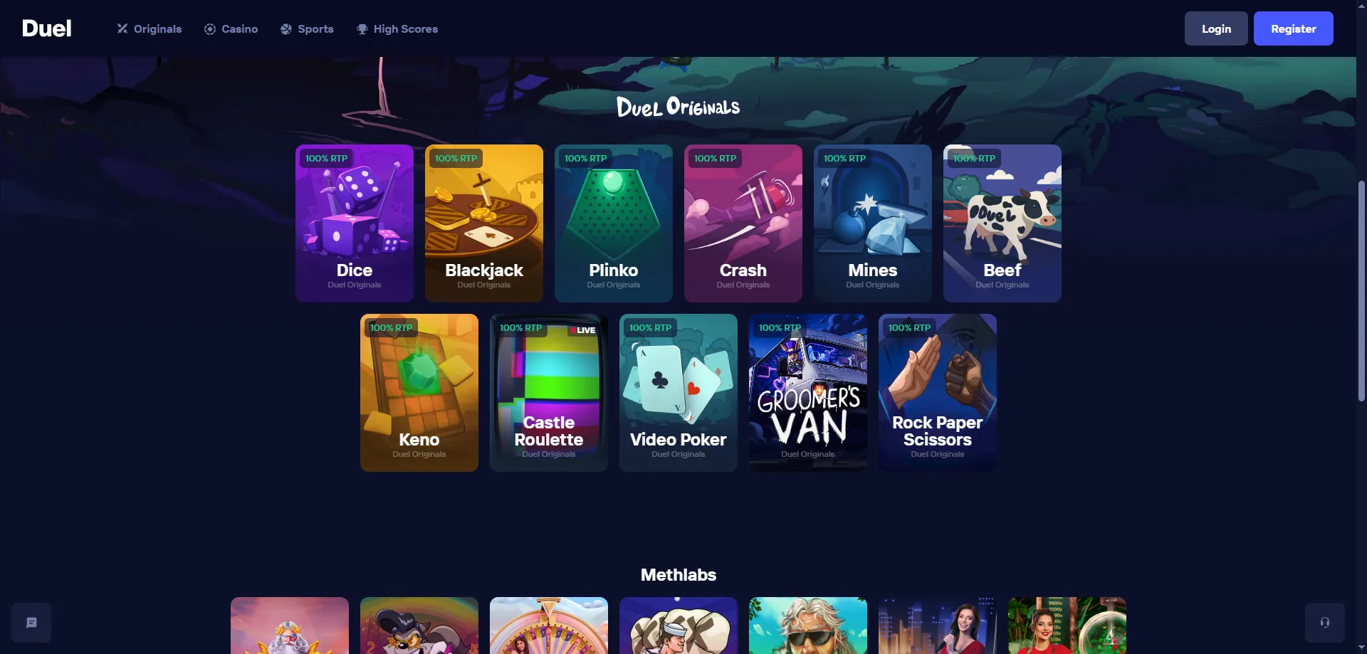 Slots y juegos originales en Duel Casino &mdash; RTP hasta 100%