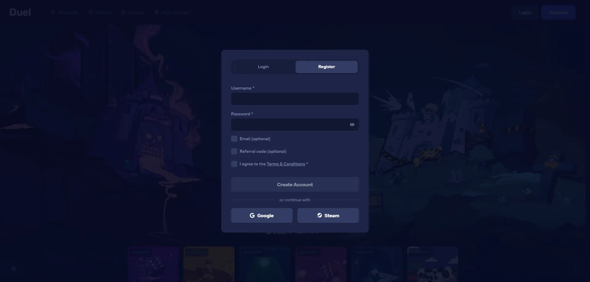 Registro en Duel Casino &mdash; pasos para crear cuenta cripto